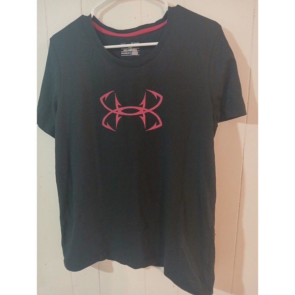 Under Armour Fish Hook Logo T-Shirt  Women's XL Black & Pink Activewear Gorpcore